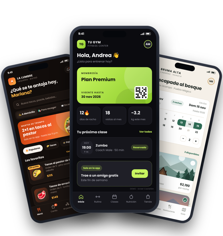 Apps hechas por AC Marketing para un gimnasio, un restaurante y un hotel