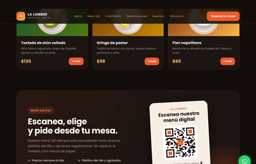 Página web de La Lumbre, sección